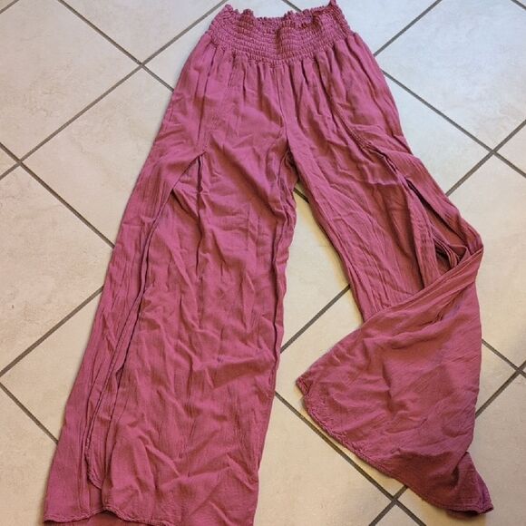 Rewash Wide Leg  Smocked Waist Pants with leg slits dusky pink size L - Picture 4 of 13